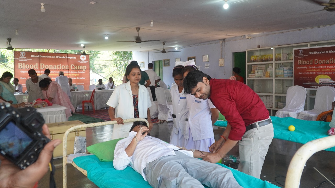Blood donation camp with the Red Cross society officials.